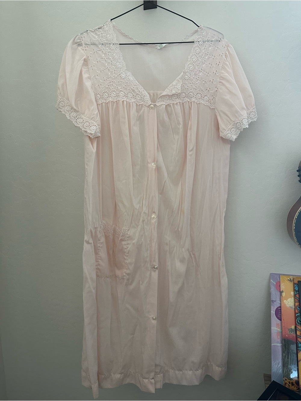 Komar Light Pink Lace-Trim Button Front Nightgown